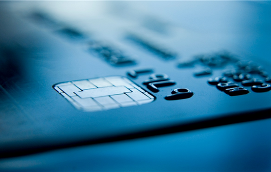 close up of chip on credit card