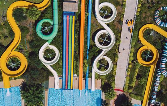 top view of multiple water slides